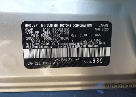 2023 Mitsubishi Outlander Se 2.5 2Wd/Se Black Edition 2Wd/Se Special Edition 2Wd from USA, damaged, VIN JA4J3UA86PZ054121